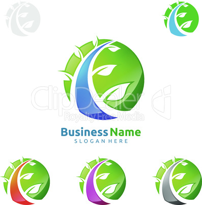 Natural Green Tree Logo with Ecology Leaf Concept