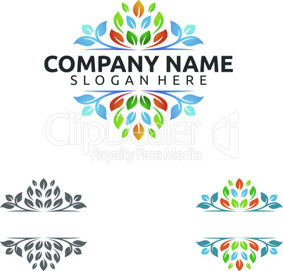 Natural Green Tree Logo with Ecology Leaf Concept