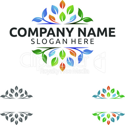 Natural Green Tree Logo with Ecology Leaf Concept