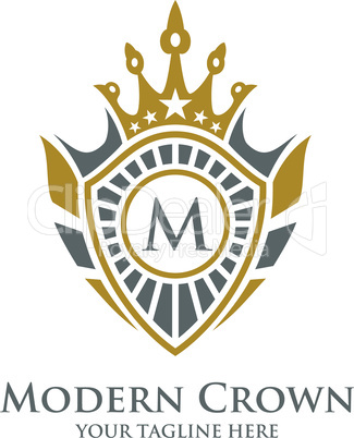 Heraldry Typography Vector Logo Design with Luxury Crown Decorative Frame