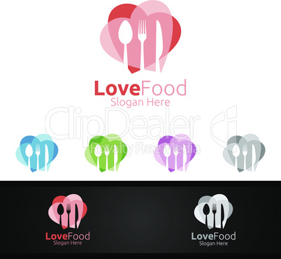 Love Healthy Food Logo Template. Organic Vector Design.for Menu Restaurant or Cafe, Fork, Spoon and leaves Concept