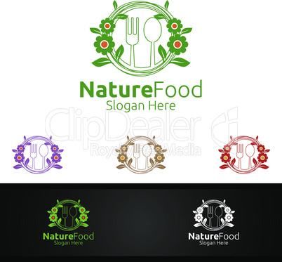 Nature Healthy Food Logo Template for Restaurant or Cafe