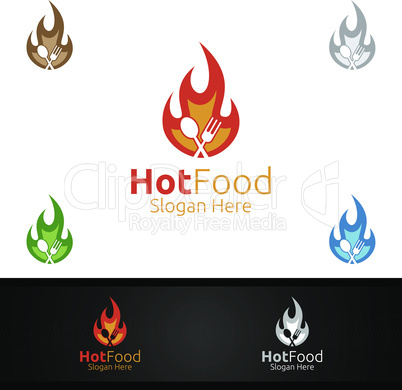 Hot Healthy Food Logo Template for Restaurant or Cafe