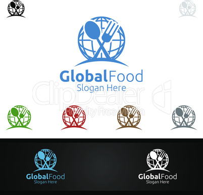 Global Healthy Food Logo Template for Restaurant or Cafe