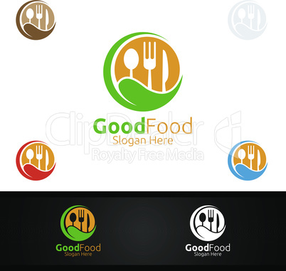 Healthy Food Logo Template for Restaurant or Cafe