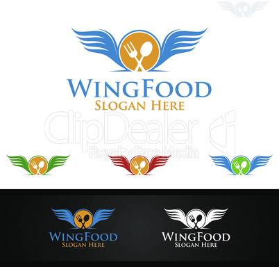 Wing Food Logo for Restaurant or Cafe