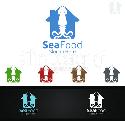 Squid Seafood Logo for Restaurant or Cafe