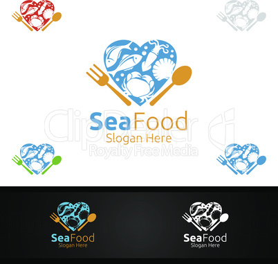 Love Seafood Logo for Restaurant or Cafe