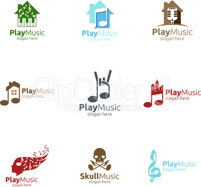 Music Logo with Note and Play Concept