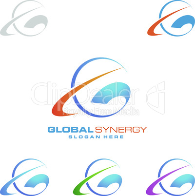 Global logo with ring sphere and digital world motion vector logo design