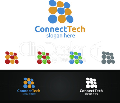 Technology Logo with Wires it and electronic cable, Connection Pixel Mobile Concept