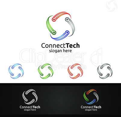 Technology Logo with Wires it and electronic cable, Connection Pixel Mobile Concept