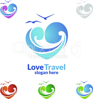 Travel and Tourism Logo with Love, Sea,and Beach