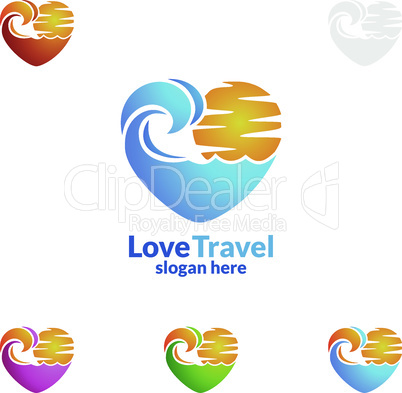 Travel and Tourism Logo with Love, Sea,and Beach