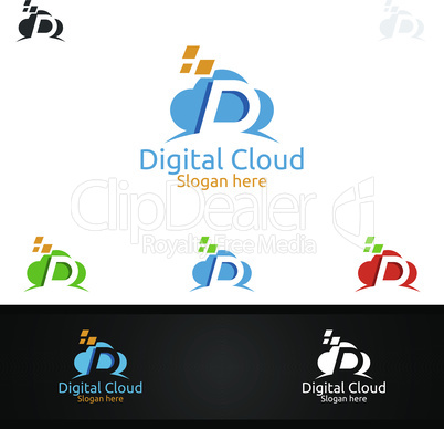 Digital Cloud Letter D for Digital Marketing Financial Advisor or Invest Vector Logo Design Icon