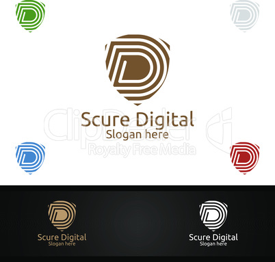 Secure Digital Letter D for Digital Marketing Financial Advisor or Invest Vector Logo Design Icon