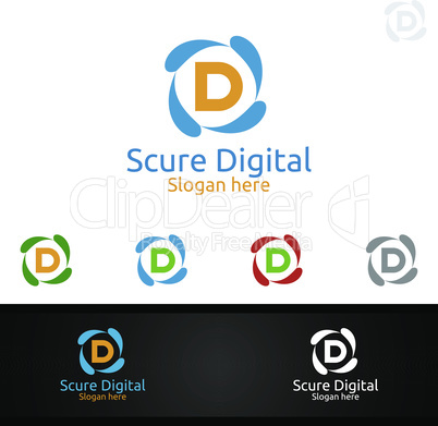 Secure Digital Letter D for Digital Marketing Financial Advisor or Invest Vector Logo Design Icon