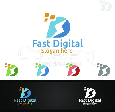 Fast Digital Letter D for Digital Marketing Financial Advisor or Invest Vector Logo Design Icon