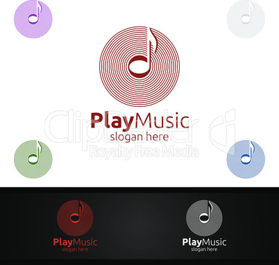Abstract Music Logo with Note and Play Concept