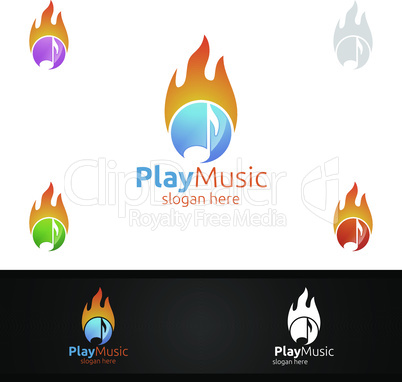 Music Logo with Note and Fire Concept