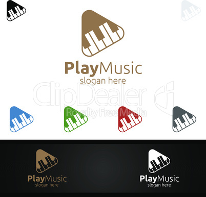 Music Logo with Piano and Play Concept