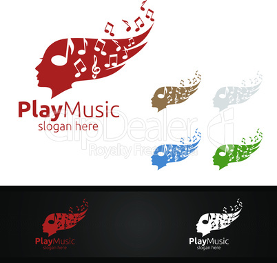 Music Logo with Note, Face, Hair Concept