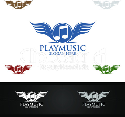 Music Logo with Note and Wing Concept