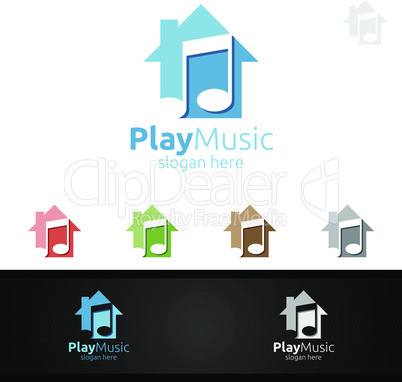Music Logo with Note and House Concept