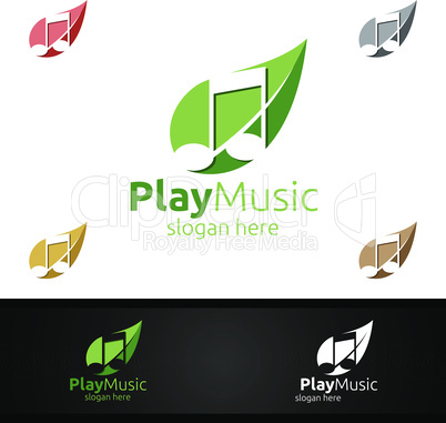 Music Logo with Note and Leaf Concept