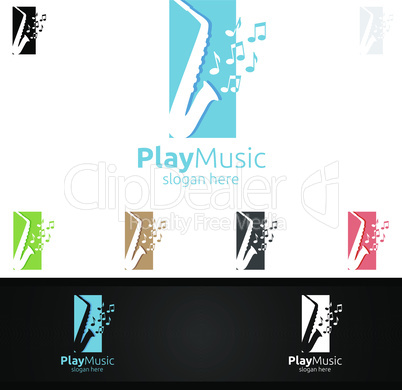 Saxophone Music Logo Design with Square Concept