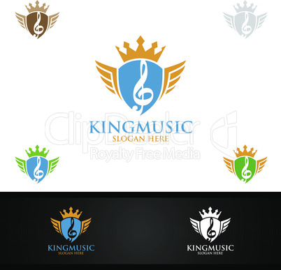 King Music Logo With Shield and Note Concept