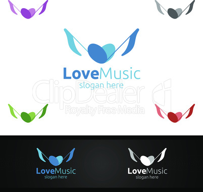Love Music Logo with Note and Love Concept
