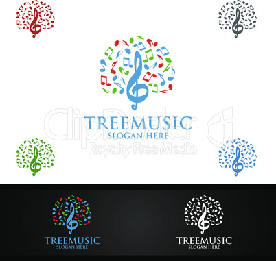 Tree Music Logo with Note and Tree Concept