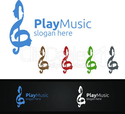 Music Logo with Note and Face Concept