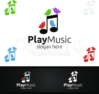 Music Logo with Note and Bird Concept