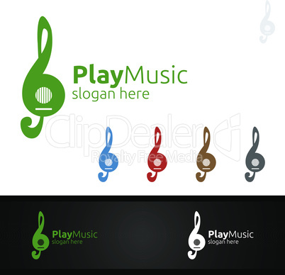 Music Logo with Note and Guitar Concept