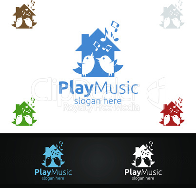 Music Logo with Home and Bird Concept
