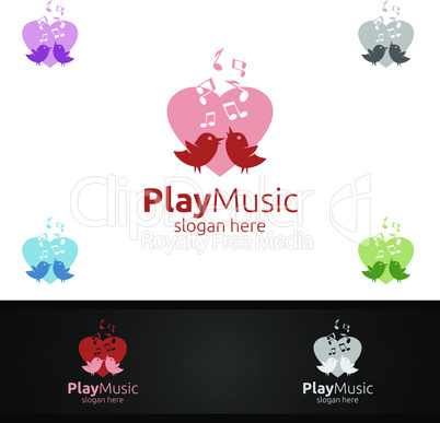 Music Logo with Love and Bird Concept