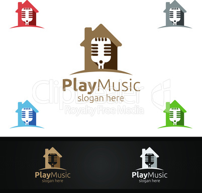 Music Logo with Microphone and Home Concept