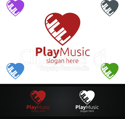 Music Logo with Love and Piano Concept