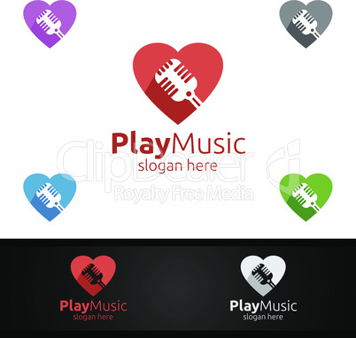 Music Logo with Love and Microphone Concept