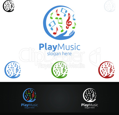 Music Logo with Note and Hand Concept