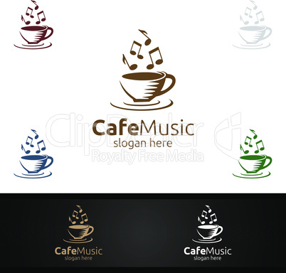 Cafe Music Logo with Note and Cafe Concept