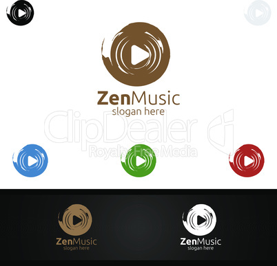 Zen Music Logo with Zen and Play Concept