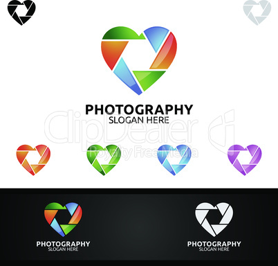 Love Camera Photography Logo Icon Vector Design Template
