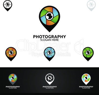 Abstract Pin Camera Photography Logo Icon Vector Design Template