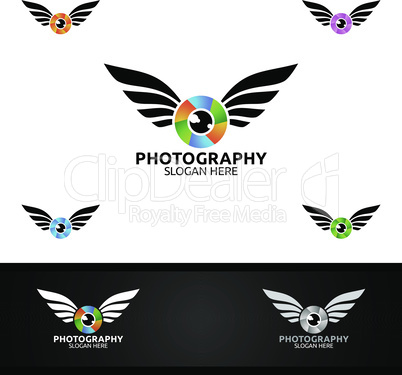 Fly Wing Camera Photography Logo Icon Vector Design Template