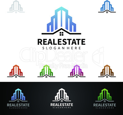 Real estate Vector Logo Design, Abstract Building and Home with line shape represented unique, strong and modern Real estate Logo Design