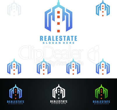 Real estate Vector Logo Design, Abstract Building and Home with line shape represented unique, strong and modern Real estate Logo Design