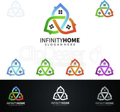 Real estate Vector Logo Design, Abstract Building and Home with line shape represented unique, strong and modern Real estate Logo Design